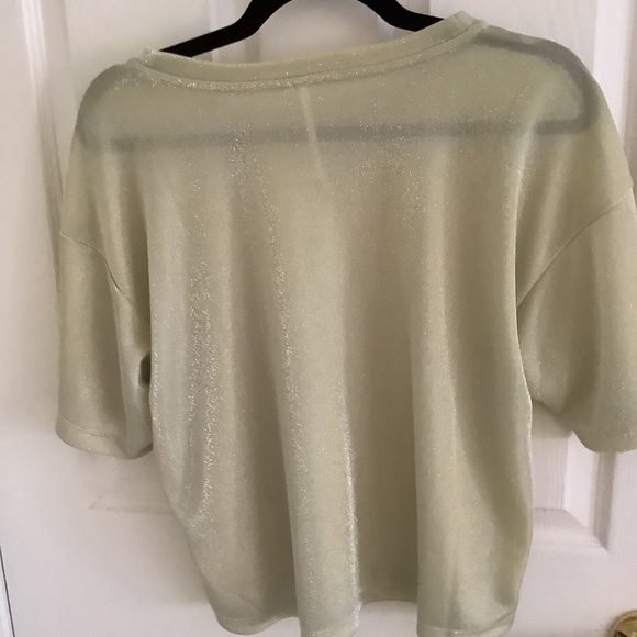 Anthropologie sparkle green dressy tee.  Size large.  Tag on.  Slightly sheer - Picture 2 of 3